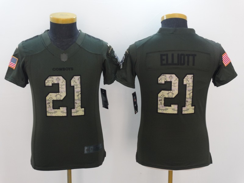 Youth Dallas Cowboys #21 Elliott Green Salute TO Service Jerseys->->Youth Jersey